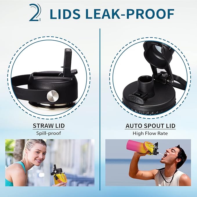 40 oz Water Bottle with Straw - Stainless Steel Water Bottles Insulated w/Auto Spout Lid, Strap Carrying Case, Paracord Handle, Silicone Boot, Triple Wall Metal Water Flask Thermo Mug Keep Cold Hot