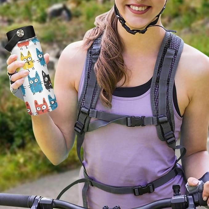 Cat Print Insulated Water Bottle 18 Oz Stainless Steel Double Wall Vacuum Insulated Sports Water Bottle Reusable Travel Cup