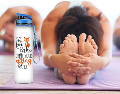 LEADO 32 oz 1 Liter Motivational Water Bottle with Time Marker - for Fox Sake Drink Your Effing Water - Funny Mothers Day, Birthday Gifts for Women Men Mom Daughter Sister Wife Friend Coworker