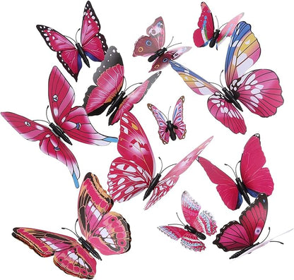 uxcell 120Pcs 3D Beautiful Butterfly Removable DIY Wall Stickers for Bedroom Living Room TV Background Decorations, Plum