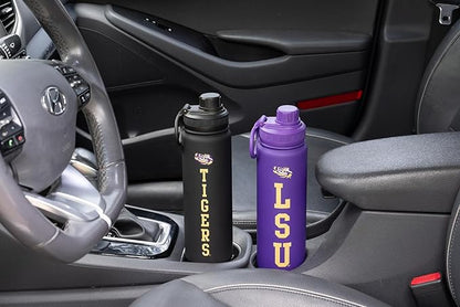 LSU Water Bottle - Black Double Walled Stainless Steel 24 oz Keeps Drinks Cold or Hot
