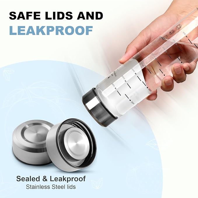 20oz Juice Bottles - 4 Pack Wide Mouth Glass Bottles with Lids- BPA Free, Stainless Steel Lids for Juicing, Smoothies, Infused Water, Beverage Storage - Leakproof, Borosilicate, Clear