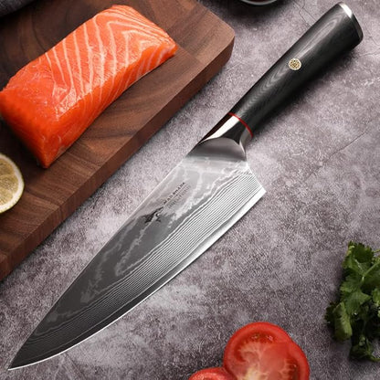 MAD SHARK Ultra Sharp Chef Knife, 8 inch Professional Kitchen Knife, Made of Super Damascus Stainless Steel, Non-stick Blade Chopping Knife with Ergonomic Handle, Finger Guard & Gift Box