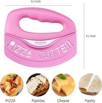 Premium Pizza Cutter Food Chopper-Super Sharp Blade Stainless Steel Pizza Cutter Rocker Slicer with Protective Sheath Multi Function Pizza Knife Kitchen Tools,Dishwasher Safe (Pink)
