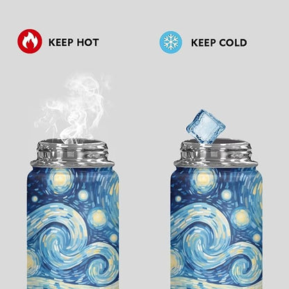 Starry Night Insulated Water Bottle for Hot Drink Wide Mouth Water Jug for Fitness, Gym and Outdoor Sports, Leak-proof,20 Oz