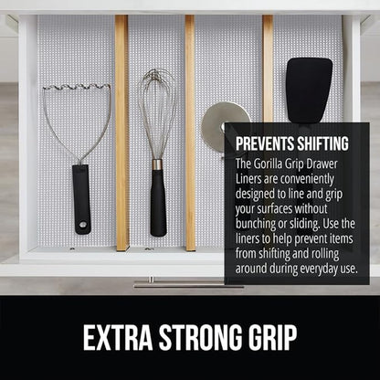 Gorilla Grip powerGRIP Drawer Shelf and Cabinet Liner, Thick Strong Hold, Non-Adhesive Liners Protect Kitchen Cabinets and Cupboard, Bathroom Drawers, Easy Install, Breathable Mat, 24" x20' Light Gray