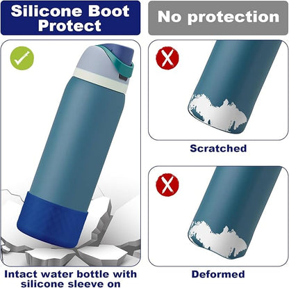 2PCS Silicone Water Bottle Boot for Owala 24oz 32oz 40oz, Anti-Slip Protective Sleeve Bottom Bumper Protector for FreeSip, Twist, and Flip Stainless Steel Water Bottles