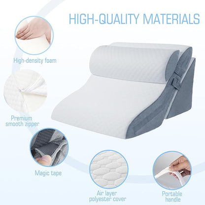3PCS Bed Wedge Pillow for Sleeping, 20-in-1 Adjustable Memory Foam Wedge Pillow for Back Leg Pain Relief, 23" Wide Wedge Pillow for After Surgery, Acid Reflux, Snoring, Back Pain