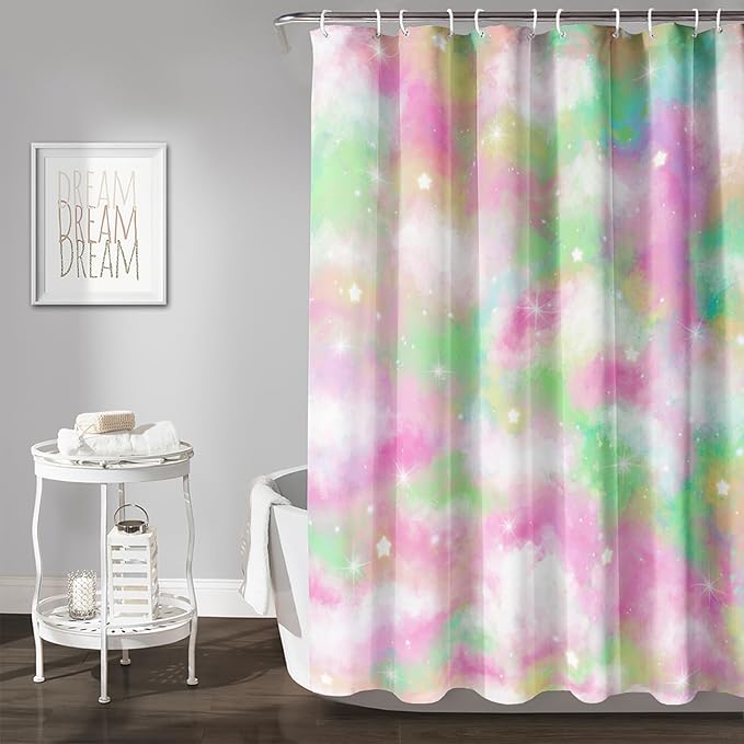 AILONEN Colorful Space Shower Curtain,Glitter Star Waterproof Fabric Shower Curtain Set for Girls Kids Teens, 72" W*78" H Fantasy Starry Sky Theme Bathroom Decor