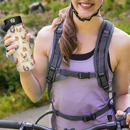 Chicken Insulated Water Bottles with Handle Stainless Steel Metal Water Bottle, Cold & Hot Water Bottle 20 Oz, Leak Proof Travel Cup