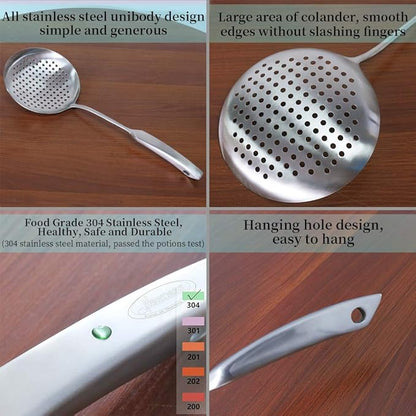 Newness Slotted Spoon, [Rustproof, Integral Forming, Durable] 304 Stainless Steel Widen Skimmer with Vacuum Ergonomic Handle, Comfortable Grip Design Strainer Ladle for Kitchen, 16.93 Inches