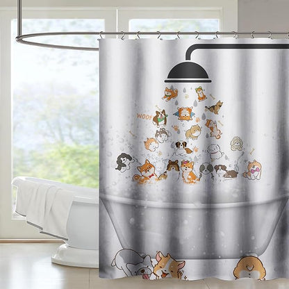 AILONEN Cute Corgi Shower Curtain for Kids 48" W*72" H Inch,Cartoon Dog Funny Animals Nursery Lovely Hilarious,12 Pack Hooks Polyester Waterproof Fabric Decor for Bathroom Bathtub Panels
