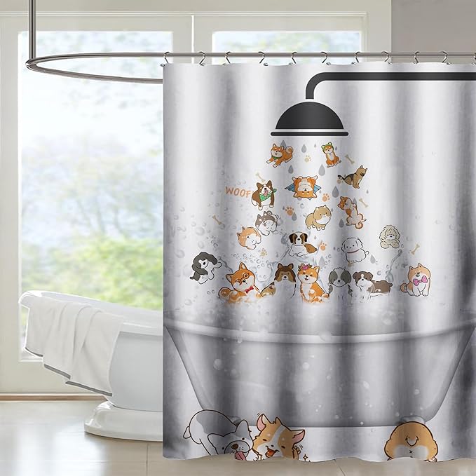 AILONEN Cute Corgi Shower Curtain for Kids 36" W*72" H Inch,Cartoon Dog Funny Animals Nursery Lovely Hilarious,12 Pack Hooks Polyester Waterproof Fabric Decor for Bathroom Bathtub Panels