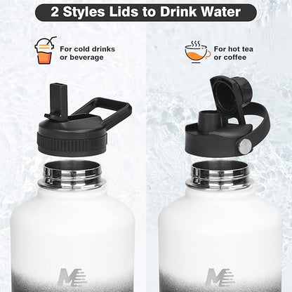 64oz Insulated Water Bottle with Paracord Handle,Half Gallon Water Bottle Jug with Straw & Spout Lids,Stainless Steel Sport Thermo Water Jug Leak-proof Keep Cold Hot for Outdoor Camping Hiking