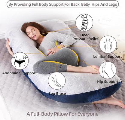 60 Inch Full Body Pregnancy Pillows for Sleeping Cooling Pregnancy Pillow,Maternity Pillows for Pregnant Women with Removable Washable Velvet Cover. (Light Grey & Blue)