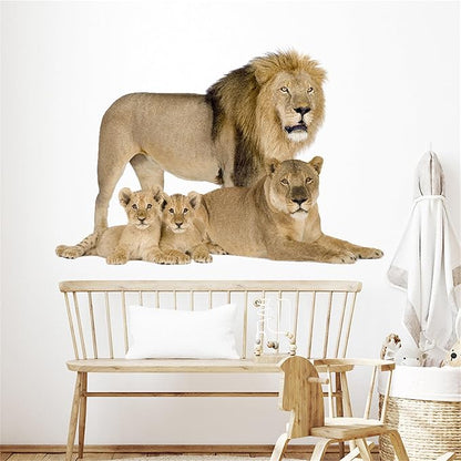 Lion Wall Decals, Vinyl Removable 3D Stickers for Bedroom Nursery Decor - Peel and Stick Cute Baby Girl Boy Toddler Kids Room Art Decoration, Woodland Forest Safari Jungle Mural Waterproof