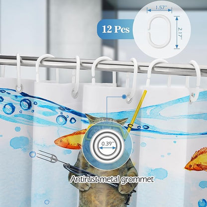 Aimego Stall Small Shower Curtain - Funny Cat Sea Ocean Animal Underwater Tropical Fish Coral Seahorse Fun Narrow Half Fabric Cloth Bath Shower Curtain Set for Bathroom Decor Accessories, 36"x72"