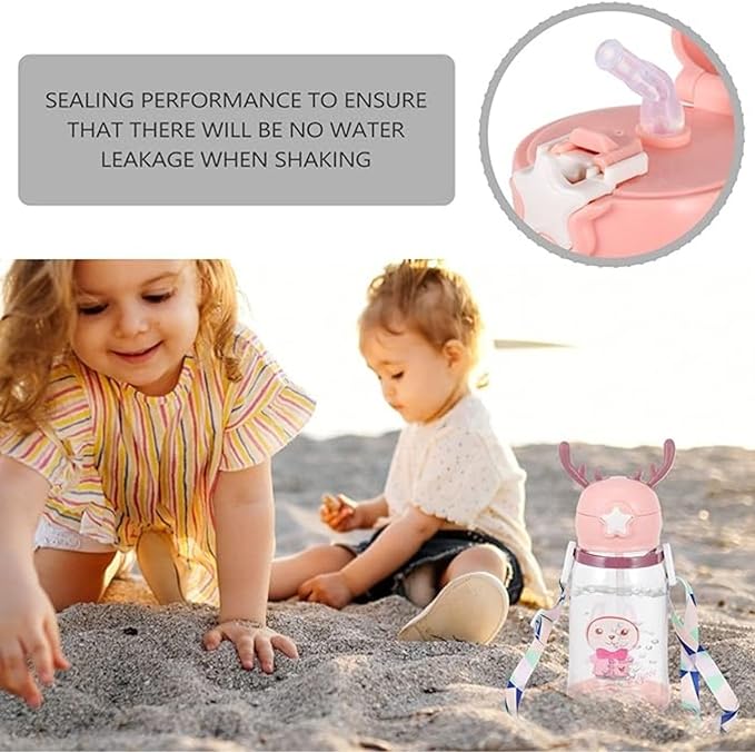 Antlers BPA Free Reusable leak proof Transparent Water Bottle With Strap for Kids School (Multicolor-600ml), Medium (2-4 cups)