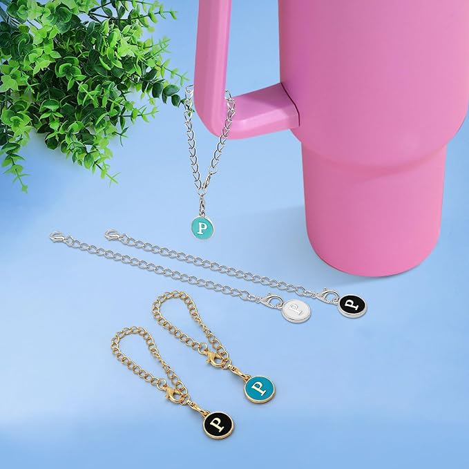 6PCS Letter Charm Accessories for Stanley Cup, Name ID Letter Handle Charm for Stanley Handle Identification Letter Pendant Handle Decoration for Stanley Tumbler Charms (Letter P)