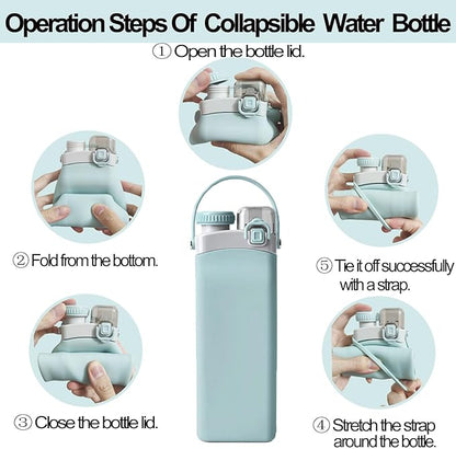 THAIOXYH® Collapsible Water Bottles 20oz Reuseable Leakproof BPA Free Silicone Foldable Water Bottles for Traveling Running Hiking Camping Sports