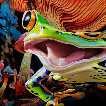 AILONEN Cartoon Tree Frog Shower Curtain,Magic Mushroom Shower Curtain Set for Bathroom for Kids Girls,Boho Style Waterproof Bath Curtain,Tropical Amphibian Bathroom Curtain with Hooks, 72" W*72" H