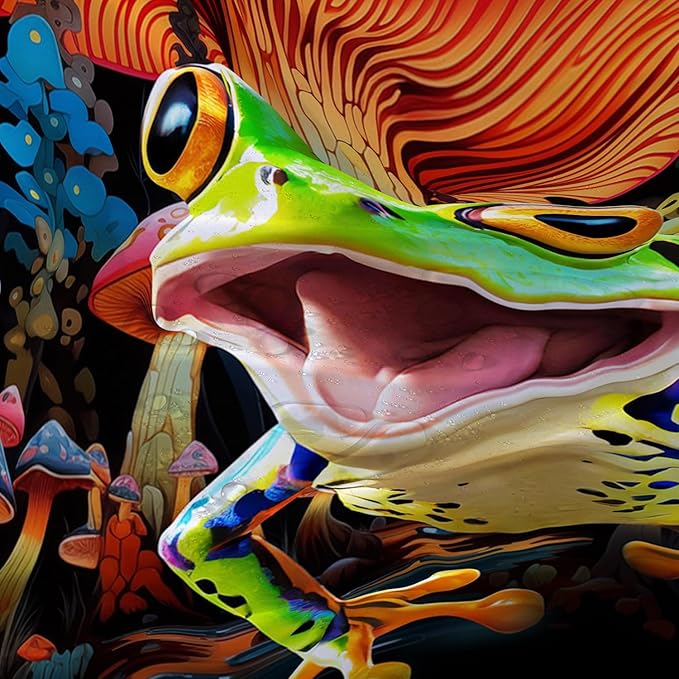 AILONEN Cartoon Tree Frog Shower Curtain,Magic Mushroom Shower Curtain Set for Bathroom for Kids Girls,Boho Style Waterproof Bath Curtain,Tropical Amphibian Bathroom Curtain with Hooks, 72" W*84" H