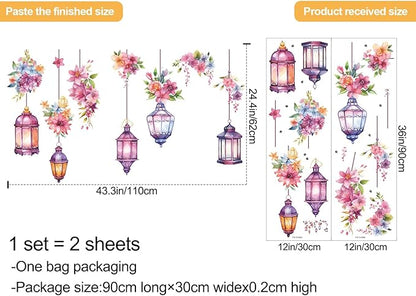 Hanging Flower Vine Wall Stickers Floral and Lamp Peel and Stick Wall Art Decals Flower Vine Wall Decor for Living Room Bedroom TV Background Spring Party Decoration