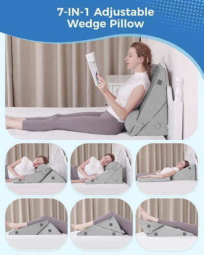 3Pcs Orthopedic Bed Wedge Pillow Set,Memory Foam Wedge Pillow Post Surgery for Back, Leg and Knee Support, Adjustable 9&12 Inch Folding Triangle Pillow for Sleeping, Acid Reflux