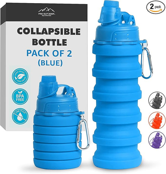 Collapsible Water Bottles - BPA-FREE Silicone Reusable Travel Bottles for Healthy & Safe Hydration, Compact & Portable Design for Hiking & Sports, Lightweight & Foldable, 2-Pack, Blue