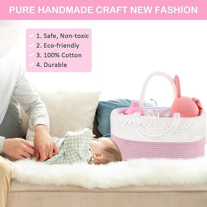 ABenkle Baby Diaper Caddy, Nursery Storage Bin and Car Organizer for Diapers Wipes, Cotton Rope Basket Changing Table Caddy