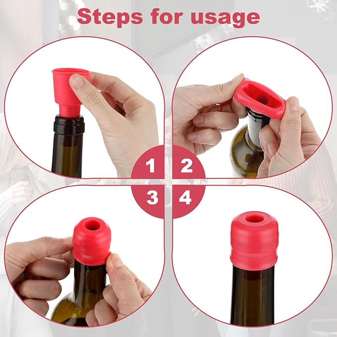 8 Pcs Silicone Wine Stopper Bottle Corks, Reusable Rubber Wine Bottle Corks, Double Sealed Wine Bottle Stoppers for Glass Bottles, Sparkling Wine Stopper for Wine Beer Keeping Fresh