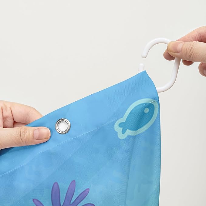 AILONEN Cartoon Shark Shower Curtain,Kawaii Donut Shark with Marine Life Bath Curtain Set for Kids Girls Boys,Fish Seaweed Fabric Shower Curtains for Bathroom, 36" W*72" H