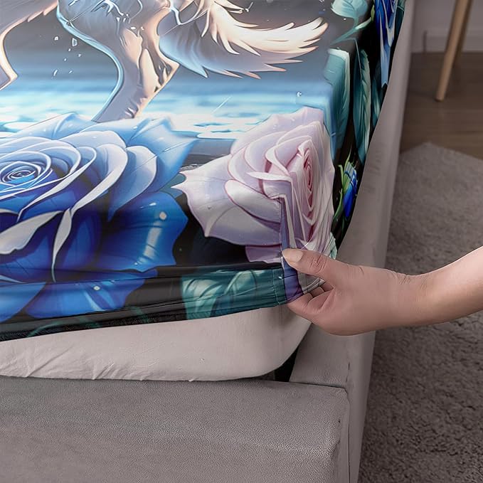 AILONEN Wolf Fitted Sheet Set Full Size, Blue Lightning Wolf Butterfly Safari Wolf Bed Sheet Set,3 Pieces Teen Boys Sheet Set,Cool Wolf Fitted Sheet with 2 Pillowcases