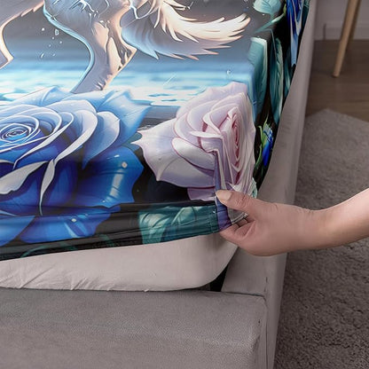 AILONEN Wolf Fitted Sheet Set Full Size, Blue Lightning Wolf Butterfly Safari Wolf Bed Sheet Set,3 Pieces Teen Boys Sheet Set,Cool Wolf Fitted Sheet with 2 Pillowcases