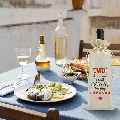 2nd Anniversary Marriage Gift for Couple Wine Bag 2 Years Anniversary Wedding Gift for Wife Husband Wine Gift Bag Two Anniversary Valentine Birthday Christmas Gift Drawstring Wine Wrapping Bag