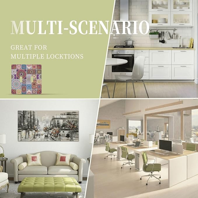 Morocco Talavera Mexican Tiles Printed Colroful Mandala Double Toggle Light Switch Covers 2 Gang Wall Plate Dual Decorative Switchplate Electrical Faceplate for Kitchen Bathroom Bedroom Decor