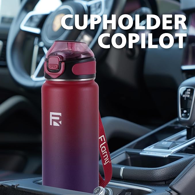 32 oz Insulated Water Bottle with Straw, Stainless Steel Metal Thermos Bottles, Durable Non-Slip Gradient Bottle with Strap for Sports and Travel, Leak Proof (Red Blue)