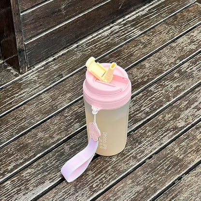 RhinoLife Premium Quality Motivational Pink Small Tiny Water Bottle with Double Drink Straw Lid, Shaker Gym Sports, BPA Free Tritan Plastic 18OZ (Fluorite Pink)