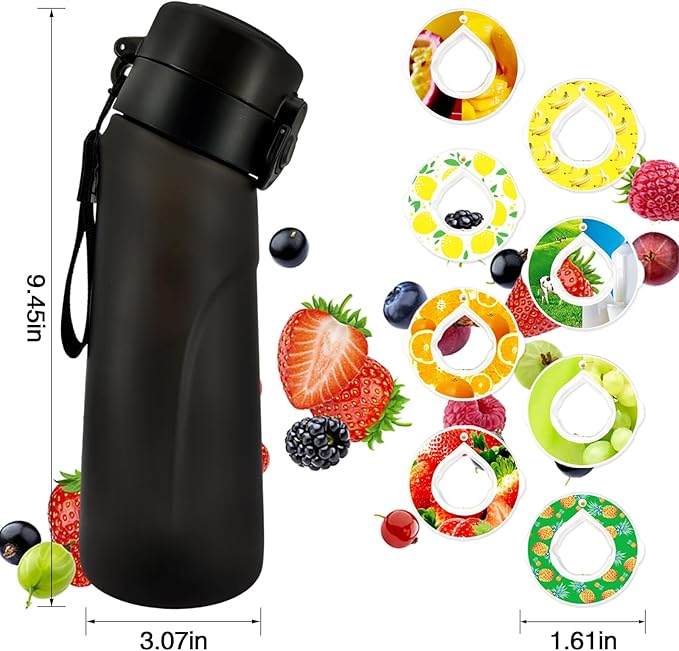 Air Water Bottle with Flavor Pods, 750ML Scent Water Cup with Flavor Pods Box，0% Sugar Fragrance Water Bottle Suitable for Outdoor Sports (Black+8pods)
