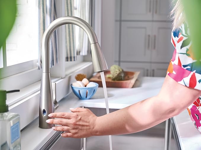 Moen Haelyn Spot Resist Stainless Touchless Single-Handle Pull-Down Sprayer Kitchen Faucet with Soap Dispenser, Features Power Clean for a Faster Wash, 87627EWSRS