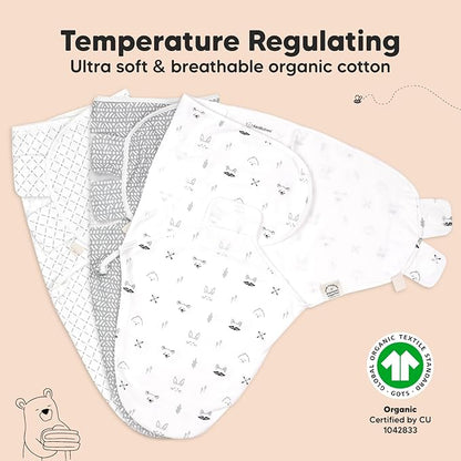 3-Pack Organic Baby Swaddle Sleep Sacks - Newborn Swaddle Sack, Ergonomic Baby Swaddles 0-6 Months, Swaddles for Newborns, Baby Sleep Sack, Baby Swaddle Blanket Wrap,Baby Essentials (Nordic,L)