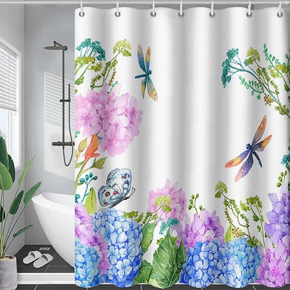 AILONEN Purple Blue Floral Shower Curtain,Watercolor Flower Leaves Wildflower Decorative Bath Curtain 48" W*72" H Polyester Fabric Waterproof Bathroom Curtain with 12 Plastic Hooks