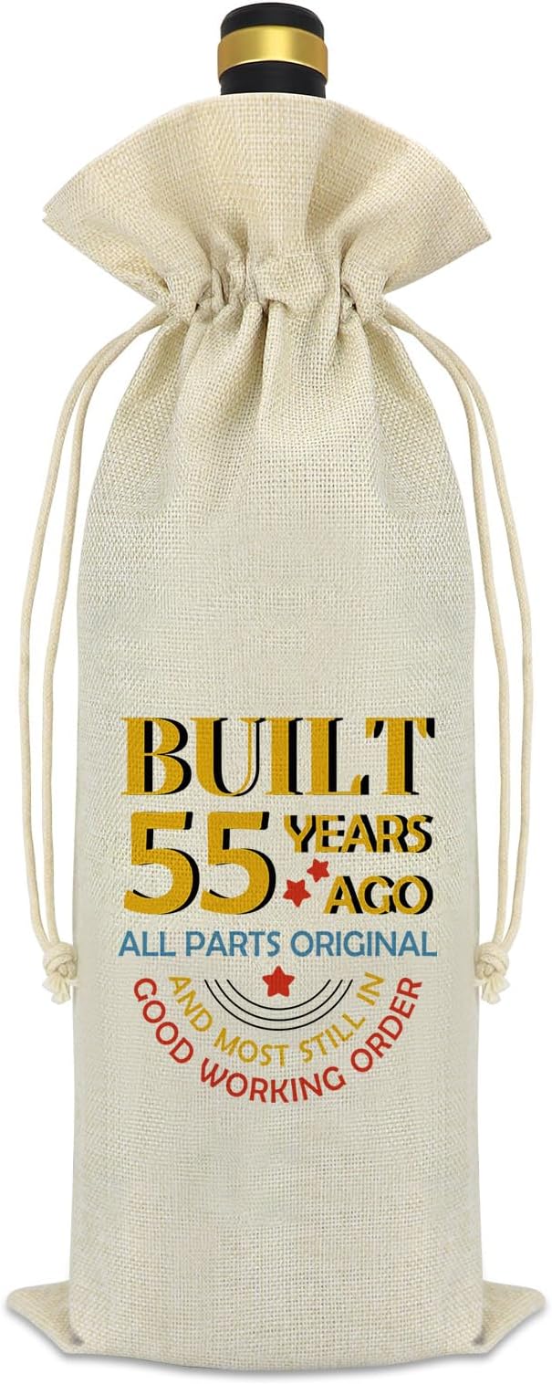 55 Year Old Birthday Gifts 55th Birthday Gift for Grandma Grandpa Wine Bag 55th Wedding Anniversary Birthday Gift for Women Men Christmas Birthday Party Decorations Reusable Wine Bottle Bag Cover