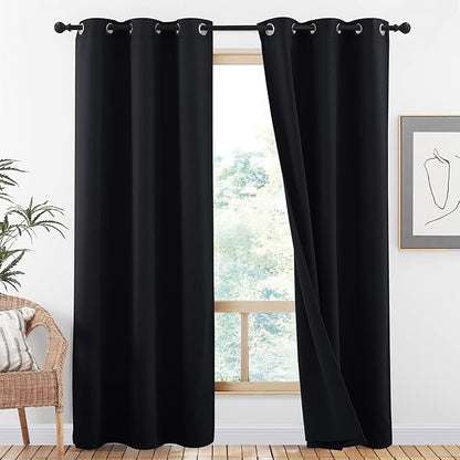 NICETOWN High-End Thermal Curtains, Full Blackout Cold Reducing Curtains 84 Inches Long for Dining Room, Soundproof Window Treatment Drapes for Hall Room, Black, 42" Wide Per Panel, Set of 2 Panels