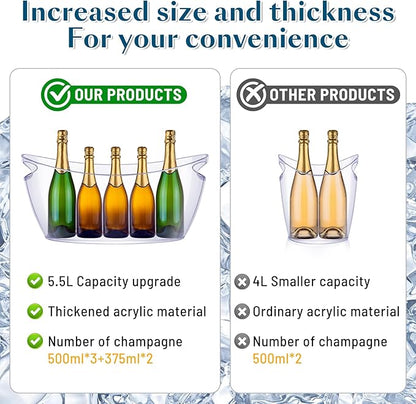 Acrylic Ice Buckets for Parties 2 Pack, IKAYAS 5.5L Large Acrylic Ice Tub with Scoop and Stainless Steel Tongs for Cocktail Bar Mimosa Bar Supplies, Champagne Bucket Beer Bucket Acrylic Tub