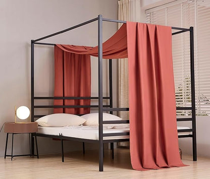 Akiky Montessori Floor Bed Canopy Curtains Linen Canopy for Kids House Bed Canopy Scarf for Toddler Adult Bed Frame Canopy Panel Nursery Room Decor (Twin,Terracotta)