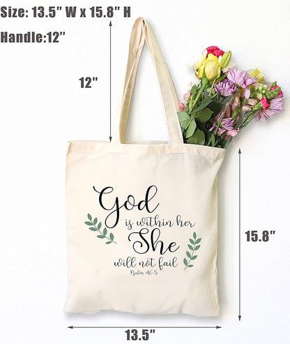 God Is Within Her She Will Not Fail Psalm 46:5– Shoulder Bag Shopping Bag Tote Bag Gift–Daughter Gifts from Mom Or Dad -Birthday Graduation Christmas Gifts for Daughter Bouns Daughter Daughter in Law