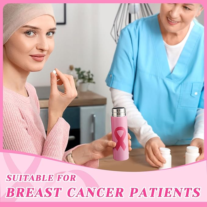 6 Pcs Breast Cancer Awareness Gifts Mini Thermal Stainless Steel Water Bottle With Pink Ribbon Pens 4.4 Oz Pink Ribbon Water Bottle Woman Inspirational Gift for Survivor (Pink)