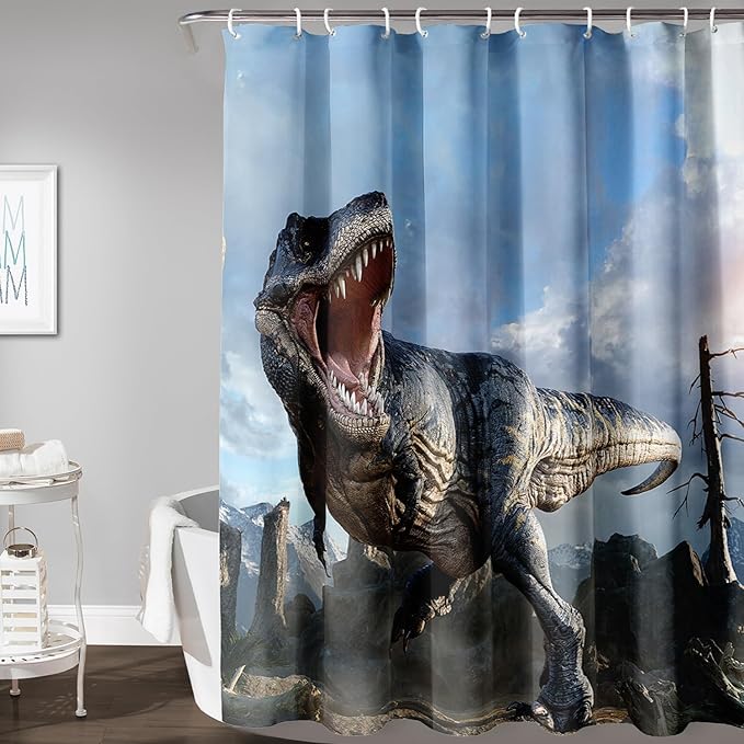 AILONEN Dinosaur Boys Shower Curtain for Bathroom Decor,Roaring Dinosaur Bath Curtain Gifts for Kids Teens,Jungle Dinosaur Polyester Waterproof with 12 Plastic Hooks 72" W*78" H