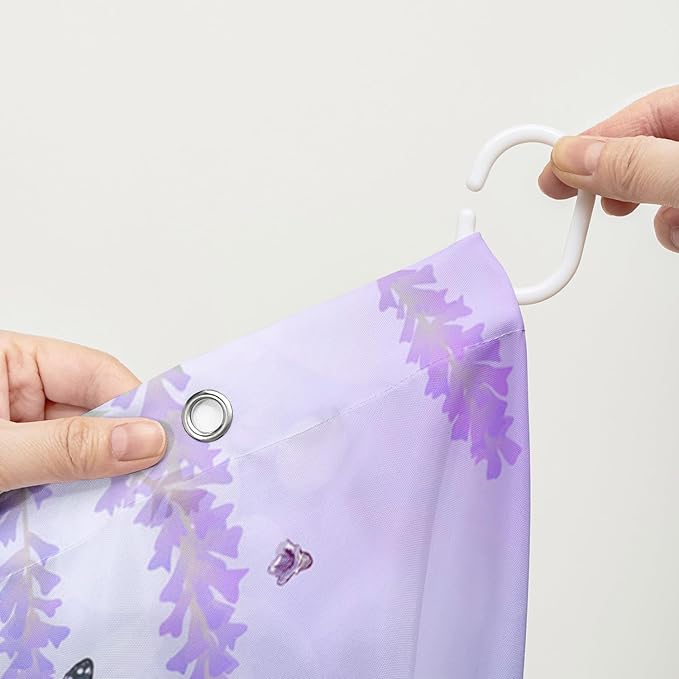 AILONEN Flying Butterfly Shower Curtain for Girl Women,Purple Lavender Flower Butterfly Floral Decor Bath Curtain 72" W*72" H Polyester Fabric Waterproof Bathroom Bathtub Curtain with 12 Hooks